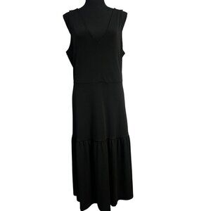 BANANA REPUBLIC Dress WOMEN MEDIUM BLACK Sleeveless Tiered Skirt V-Neckline